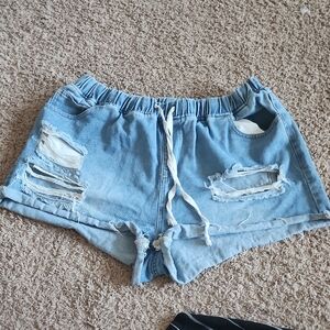 SHEIN Womens 2xl Light Blue Distressed Jean Shorts